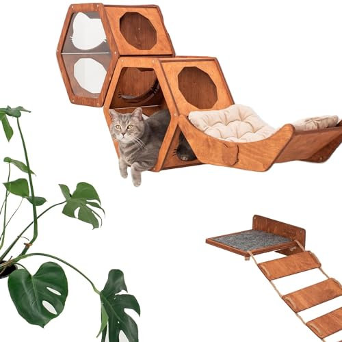 Wand-Katzenregale aus Holz, Katzenwandregale, Katzenmöbel – Katzenregal aus Holz, Wandmontage, Katzenwandmöbel – Indoor-Katzen, rustikale Katzendekoration, Katzenliebhaber, Geschenk
