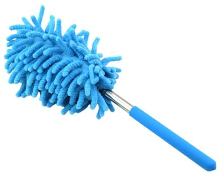 Teleskop Waschbar, Staubwischer Mikrofaser Edelstahl Teleskop Stange und Verbiegbare Eckbesen, Staubwedel Lang Ausziehbar Extra Lang Bis 75cm, für Decken Spinnweben (Blau)