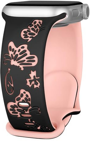 Farfalla Cinturino con Cinturino Apple Watch 40mm 38mm 41mm 45mm 44mm 42mm Donna,Sportivo Silicone Bracciale Incisione iWatch Cinturini per Apple Watch serie 9 8 7 6 5 4 3 Ultra2 SE 2 40 41 49 44 45mm