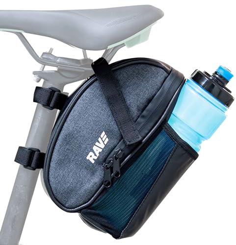 RAVE Fahrrad Satteltasche mit Flaschenhalter [PRAKTISCHER Begleiter FÜR UNTERWEGS] - 1,5 Liter Kapazität - Wasserabweisend & robust - Reflektierende Sicherheitselemente - Einfache Installation