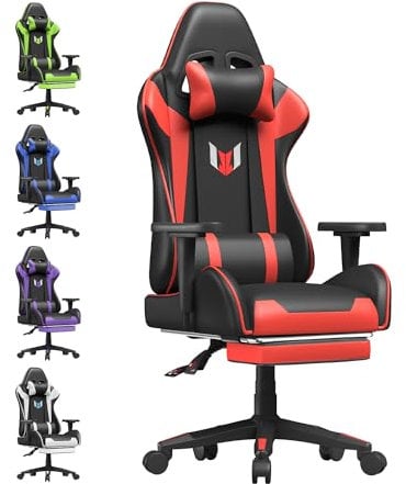 Racingreat Gaming Chair, Office Chair, Computer Chair, Sturdy PC Swivel Chair, Ergonomic Design with Cushion and Reclining Backrest (With Footrest, red)