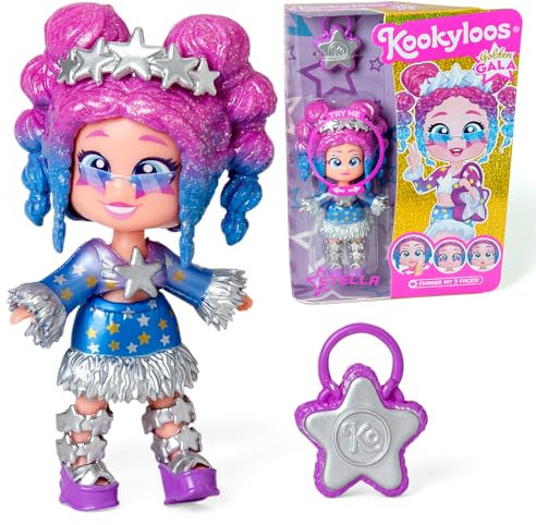 KOOKYLOOS Serie Golden Gala Stella, Sammelpuppe aus der Golden Gala-Serie, enthält die Stella-Puppe, 1 Tasche, Kleidung und Schuhe und 1 Zubehör, 1 Puppe, 3 Verschiedene Gesichter
