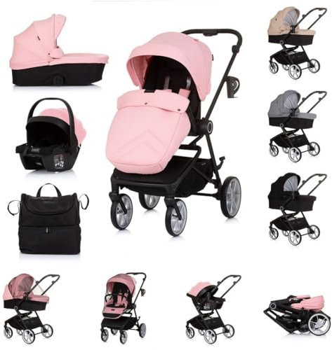 Chipolino passeggino 3 in 1 Linea, seggiolino sportivo, seggiolino auto i-Size, colori:rosa