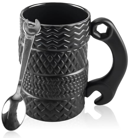 500 ML Reifentasse Großes, Keramik Reifentasse mit Löffel, Kaffeetasse Groß, 3D Große Becher mit Henkel, Geschenke für Männer, Geschenke für männe, Fahrer, Mechaniker