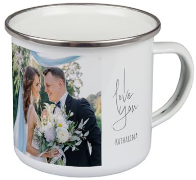 ORWO – 300 ml Emaille-Tasse bedrucken und mit Foto personalisieren | robuste Blechtasse | Emaille-Becher mit Namen | hochwertiger Druck: handmade in Germany (i love you)