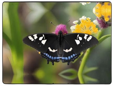 YYHHAOFA Teppich mit Blumenmotiv und Schmetterlingsmuster, rutschfest, 160 x 121,9 cm