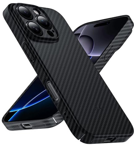 Phoneaura Schutzhülle FÜR iPhone 16 Pro Max Hülle Carbon Optik kompatibel mit MAGSAFE I 16 Pro Max Schutzhülle I Handyhülle 16 [flaches Design+ Carbon Optik+ 2 Schutzgläser inklusive]