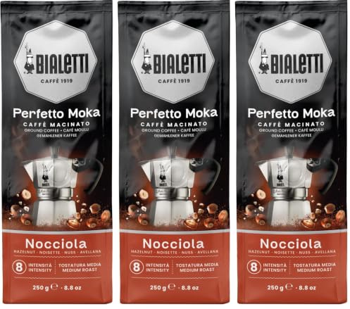 Bialetti Perfetto Moka Caffè Macinato, Gusto Nocciola - 1 x 250 gr (Confezione da 3)