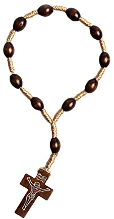 DIIOOMIEEU Katholisches Rosenkranz Armband mit für Anhänger Rosenkränze Holzperlen Taufe Kommunion Finger
