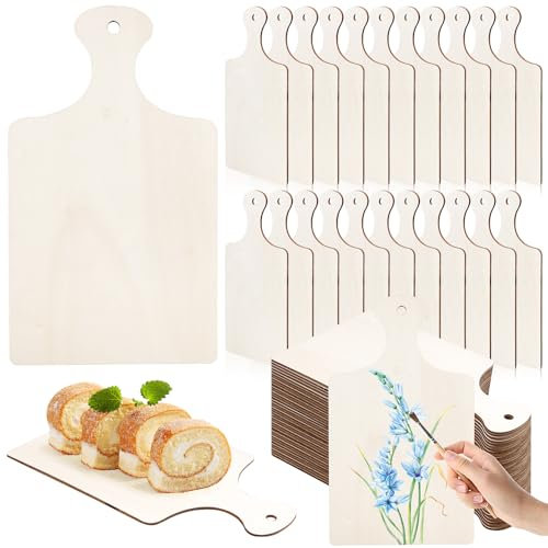 Lot de 60 mini planches à découper en bois avec poignée, petites planches à charcuterie en bois brut vierge pour bricolage, cuisine, service de légumes, décoration (24 x 14 cm)