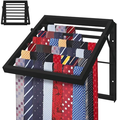 Tie Rack Wall Mounted, Adjustable Angle Tie Organizer for 60 Ties & Scarves