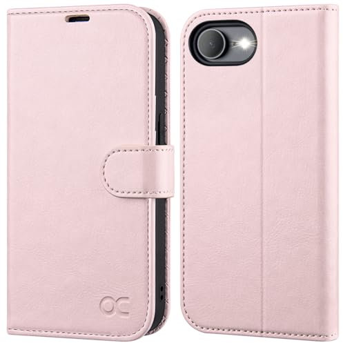 OCASE iPhone 16e Hülle Handyhülle Premium PU Leder, Kartenfach Standfunktion, RFID Schutzhülle, Klapphülle Handytasche Lederhülle Kompatibel für iPhone 16e Pink