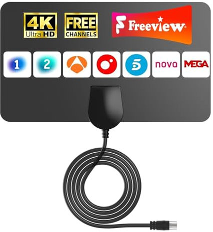 Antena Digital para TV Interior, Antenne TV Intérieure - Antenna for Local Channels,Recepción de Larga Distancia - Compatible con 4K, 1080P y Canales Gratis, Instalación Sencilla