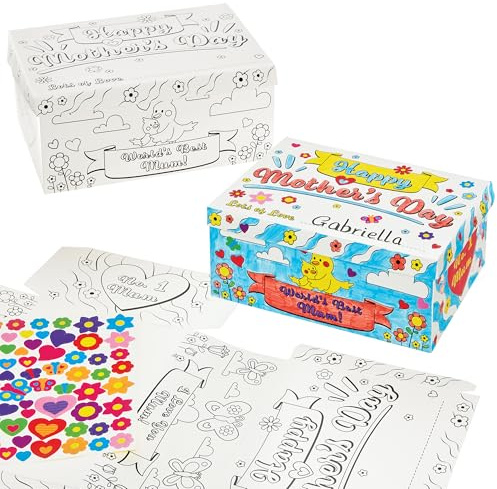 Baker Ross FN400 Colour-in & Sticker Mother's Day Gift Box - Pack of 1, Mother's Day Arts and Crafts for Kids