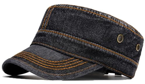 BABAHU gewaschene Baumwolle militärische Kappe Kadett Armee Caps einzigartiges Design, Z1-Denim Black, Einheitsgr��e