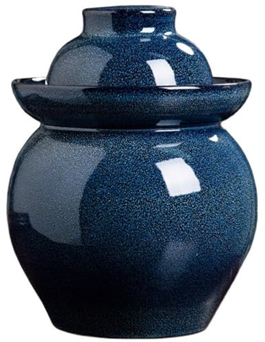 DECORN Große traditionelle chinesische Gärgläser aus Porzellan – Küchentopf zum Fermentieren von köstlichem Kimchi, Kombucha und Pickles – Steinzeug-Sauerkrauttopf Einlege-Fermenter,Blau,5L