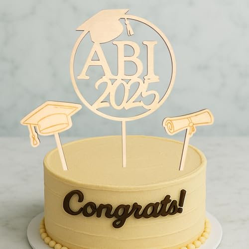 Tortendeko zum Abitur - 3 Stück ABI 2025 Cake Topper aus Holz -Abitur 2025 Geschenke - Abschluss Kuchendeko für ABI Deko