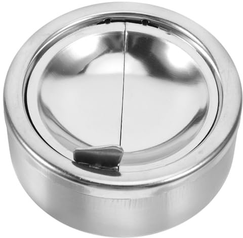 SAFIGLE Round Stainless Steel Smokeless Ashtray with Lid Windproof Tabletop Ashtray for Indoor Outdoor Use Elegant Design for Home Office Hotel Patio and Restaurant Decor