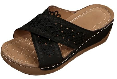 VgguDoe Damen Sandalen mit Absatz,Schuhe Weite Women Hohlriemen Dicke Sohle Keilsandalen für Outdoor-Bekleidung,Strandurlaub Bequeme Leichte Freizeitpantoffeln Schlappen Damen Sale Schwarz 39