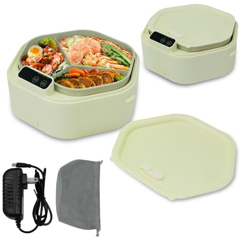 SL Euthtion Cordless Electric Lunch Box, Battery Powered Heated Lunch Box，Food Heate 1L Adjustable Heating time Comes Three compartments Used for Trucks, Camping, Offices