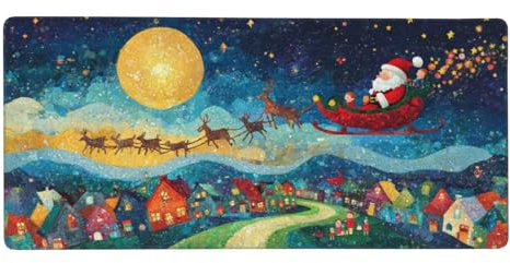 Tapis de Souris XXL Noël 1500 x 800 mm, Base en Caoutchouc Antidérapante Paysage Tapis Souris Etendu, Surface Nanotextile de Haute Précision Améliore la Mousepad Durable avec et la Vitesse M75