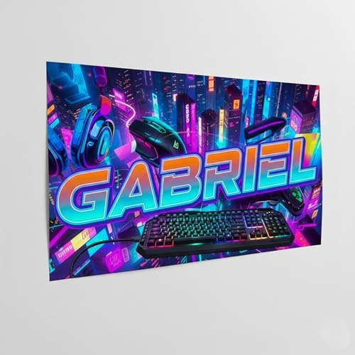 Personalisiertes Poster mit Vorname Gamer PC Wandposter Gaming RGB Deko Kinderzimmer Teenager Setup Neon Color Geschenk personalisiert Geburtstag Weihnachten Wandposter Gaming personalisiert
