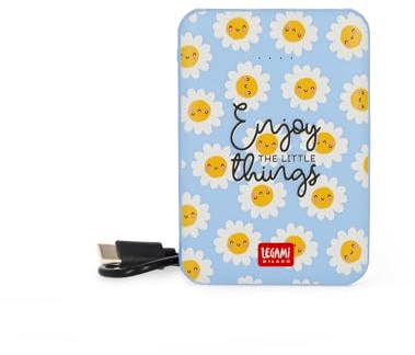Legami – Powerbank, Supercharge, Daisy, 2 Anschlüsse, Typ C und 1 USB, lädt bis zu 2 Geräte gleichzeitig, Ladekabel Typ C im Lieferumfang enthalten, Kapazität 5000 mAh