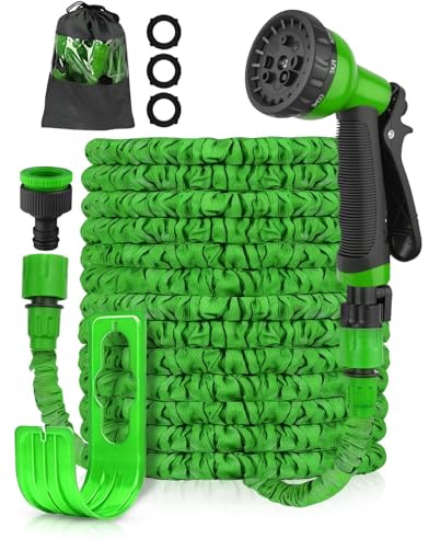 Evviee 100FT Expandable Garden Hose,Garden Hose Pipe with 3/4, 1/2 Fittings, Leakproof with 8 Function Flexible Hose Pipe, Anti-Leakage Latex Core Hosepipe (30M)