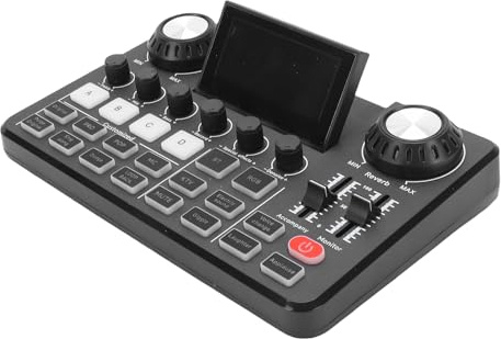 Asixxsix Live-Soundkarte, Audio-Mixer-Soundboard mit LED-Anzeige, Sprachwechsler und RGB-Beleuchtung, Externe USB-Soundkarte für Live-Streaming, Handy-PC-Gaming