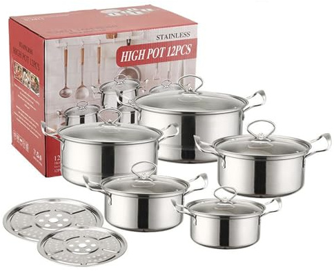 Stainless Steel Cookware Set – Induction Broth Pot, Non-Stick Stewed Casserole, Steam Lid Kit, Metal Soup Kettle 410 | for Chef Restaurant Kitchen Home