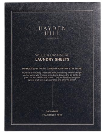 Hayden Hill Laundry Detergent Sheets For Cashmere and Wool, 30 Washes | Fragrance Free, Non-Bio, Plant Based, For Home & Travel, Kind To Skin and Planet, 15 Sheets, Up to 30 Washes