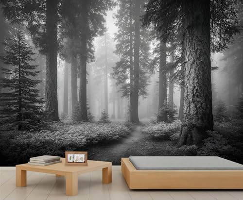 YEMYOR Forest Mural Wallpaper Grey Forest Wallpaper for TV and Sofa Background Misty Woodland Tree Wall Mural for Living Room Bedroom-500x300cm