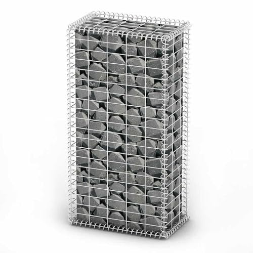 Xhnifbn Gabion 100 x 50 x 30 cm, argenté, en acier galvanisé, avec couvercle, soudé par points, pour clôture de jardin, brise-vue, treillis, design moderne, robuste, pour mur extérieur, plantation