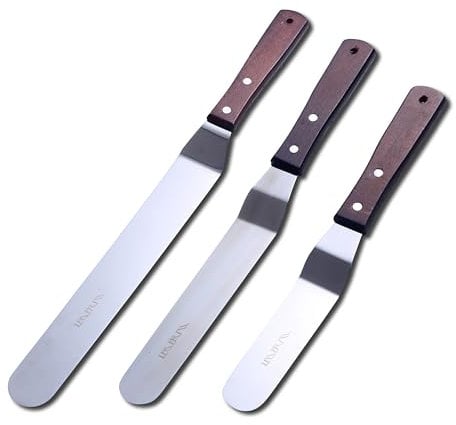 LEGERM Set de 3 Spatule Patisserie Inox (15/20/25 cm) - Spatule Coudée Patisserie Pour Glaçage et Décoration de Gâteaux, Cupcakes - Professionnelle avec Manche Anti-Dérapant