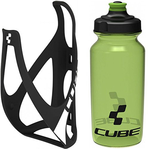 Cube HPP Cage - Matt Black/Green & Icon Bottle - Green, 750ml / Lightweight Bicycle Cycling Cycle Bike MTB Mountain Road Water Drink Flask Bidon Bracket Mount Holder Carrier Kit Part Set Accessories