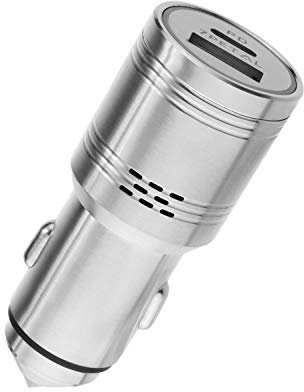 7PETAL Multi-Function Car Charger Carbon Monoxide Detector 2 Ports 2.4A USB Charger, 304 Stainless Steel Car Safety Hammer Compatible with iPhone, iPad, Samsung Note 9/Galaxy S10/S9/S8