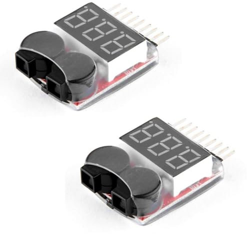2 Pcs RC Lipo Battery Monitor Alarm Tester Checker Low Voltage Buzzer Alarm with LED Indicator for 1-8S Lipo LiFe LiMn Li-ion Battery