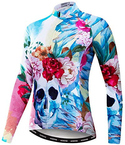 Radfahren Langarm Jersey Frauen Mountainbike Jersey Shirts Lange Rennrad Kleidung MTB Tops Sportbekleidung Schädel Pink Größe S