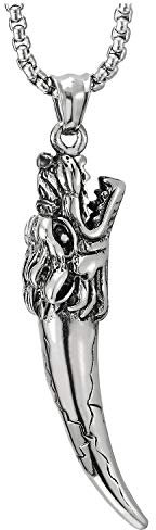 COOLSTEELANDBEYOND Edelstahl Herren Vintage Horn Stoßzahn Zahn Drachen Anhänger Halskette mit 75cm Stahl Weizen-Kette