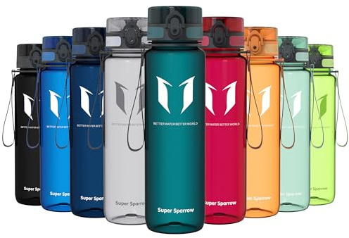 Sparrow Sports Water Bottle 1L - BPA-Free Tritan Drinks Bottle One-Click | Leakproof, Plastic Water Bottles, Dishwasher Safe, Lightweight, Ergonomic, Flip Top, Reusable, Gym, Hiking, Cycling, Camping