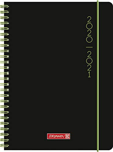 BRUNNEN 1072150121 „Plain Black“, Wochenkalender/Schülerkalender 2020/2021, 2 Seiten = 1 Woche , Blattgröße 14,8 x 21 cm , A5 , PP-Einband