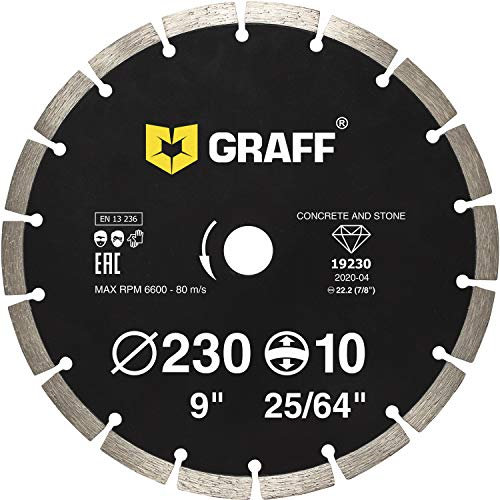 GRAFF Diamantscheibe 230mm für Stein, Beton, Bordstein, Natur- und Kunststein - Standard Diamanttrennscheibe für Winkelschleifer und Flex - Segmenthöhe 10mm