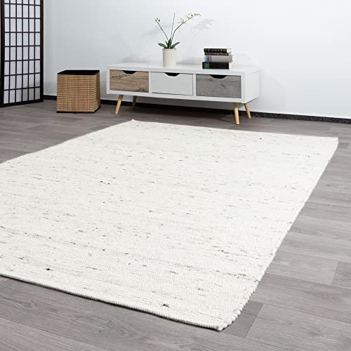 Steffensmeier Handwebteppich Athen | Wolle (Schurwolle), Natur hell, handgewebt, gewalkt, Größe: 240x340 cm Wohnzimmer und Schlafzimmer