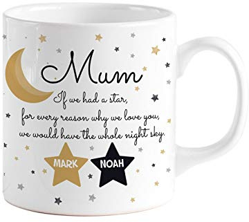 Pomchick - Mum Stars Moon Mug | Personalised with Name | Gift for Mum Mummy | 11Oz | Mother's Day Present from Son or Daughter | Birthday Christmas Gifts