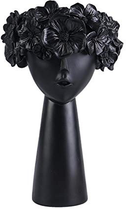 Harz Kopf Gesicht Pflanzer, Niedlichen Menschlichen Kopf Gesicht Mädchen Geformt Blumenvase, Puppenkopf Pflanzer, Blumentopf Sukkulenten Kaktus Pflanzer Blumenvase Für Muttertag Büro Dekor (Schwarz)