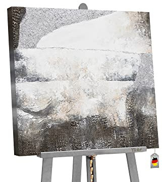YS-Art Luxus Abstrakt Acryl Gemälde auf Leinwand Außergewöhnlich handgemalt Wandbilder Wohnzimmer modern Wohndekor Grau Bild quadratisch echte Kunst 100x100 cm
