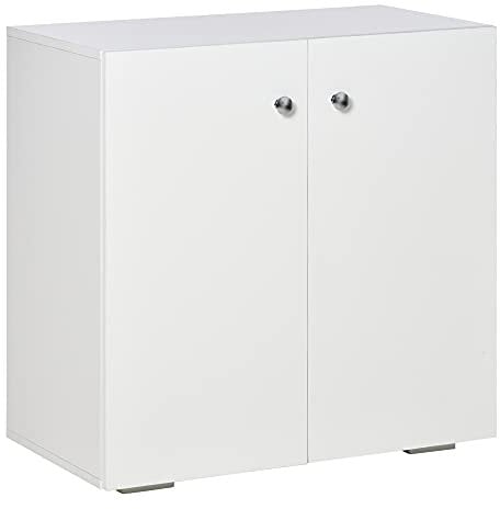 HOMCOM Aparador de Salón con 2 Puertas Armario Auxiliar con 2 Estantes para Libros Ropa Juguetes Estilo Moderno 70x39x70 cm Blanco