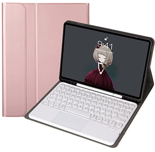 Keyboard Cover Case for iPad 9.7'' (2018/2017, 6th/5th Gen.), Wireless Bluetooth Keyboard, Detachable/Trackpad, Soft TPU Back Cover, with Pencil Slot