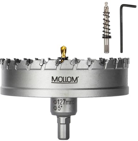 Mollom (127mm | 5'') Seghe a tazza in carburo pesante con 2 punte pilota, taglia acciaio inossidabile, acciaio dolce, ferro, rame, ottone, plastica