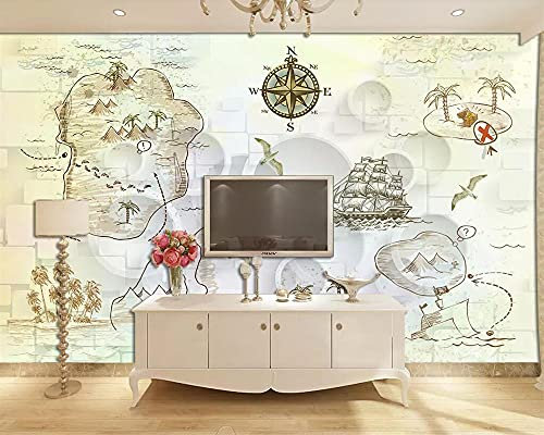 MUMUWUSG 3D Non-Woven Wallpaper Simplicity Map Nautical Panoramic Murals Wall Decoration 3D Wallpaper Living Room The Wall for Bedroom Living Room Corridor Wall Poster 140X70Cm